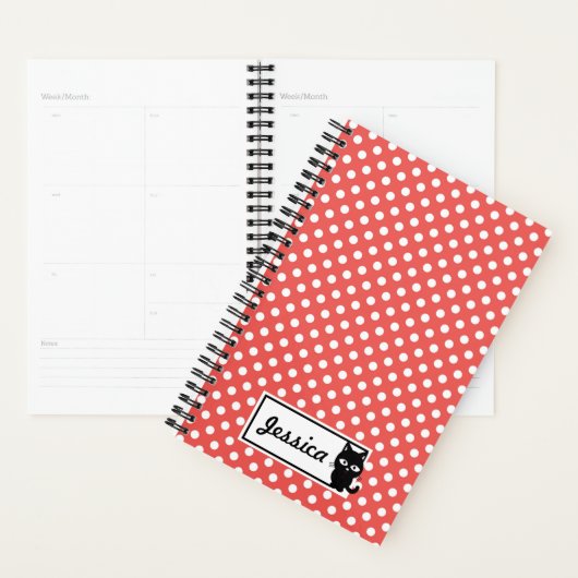Red Polka Dot and Black Cat Personalized Planner (Display)
