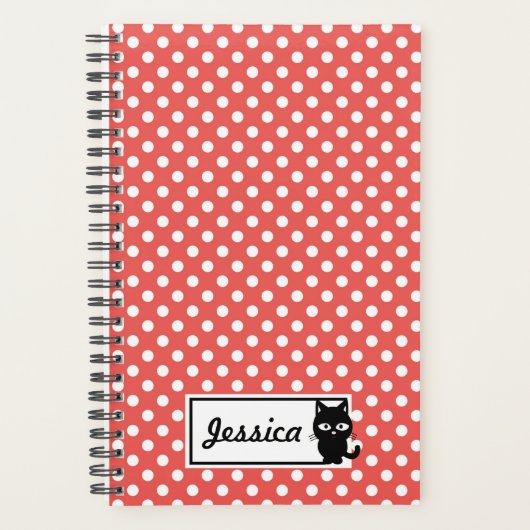 Red Polka Dot and Black Cat Personalized Planner (Voorkant)