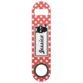 Red Polka Dot and Black Cat Personalized Speed Flessenopener (Voorkant)