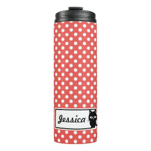 Red Polka Dot and Black Cat Personalized Thermosbeker