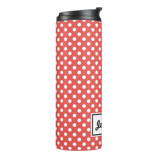 Red Polka Dot and Black Cat Personalized Thermosbeker (Gedraaid links)