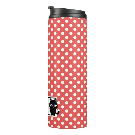 Red Polka Dot and Black Cat Personalized Thermosbeker (Geroteerd rechts)