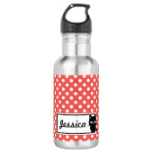 Red Polka Dot and Black Cat Personalized Waterfles (Voorkant)