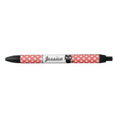 Red Polka Dot and Black Cat Personalized Zwarte Inkt Pen (Voorkant)