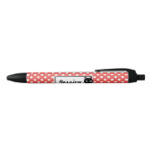 Red Polka Dot and Black Cat Personalized Zwarte Inkt Pen (Bovenkant)