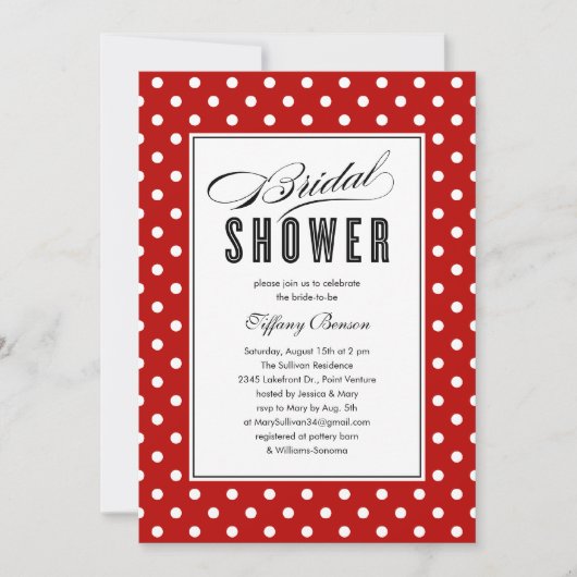 Red Polka Dot Bridal Shower Invitations Kaart (Voorkant)