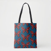 Red Polka Dot Butterfly Pattern on Blue Tote Bag (Voorkant)