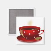 Red Polka Dot Coffee Cup Magnet (Voorkant / Achterkant)