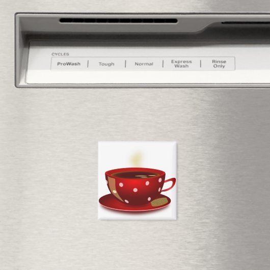Red Polka Dot Coffee Cup Magnet (Insitu (Vaatwasser))