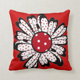 Red Polka Dot Daisy Kussen