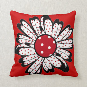 Red Polka Dot Daisy Kussen