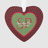 Red Polka Dot First Kerstvakanay Heart Ornament (voorkant)