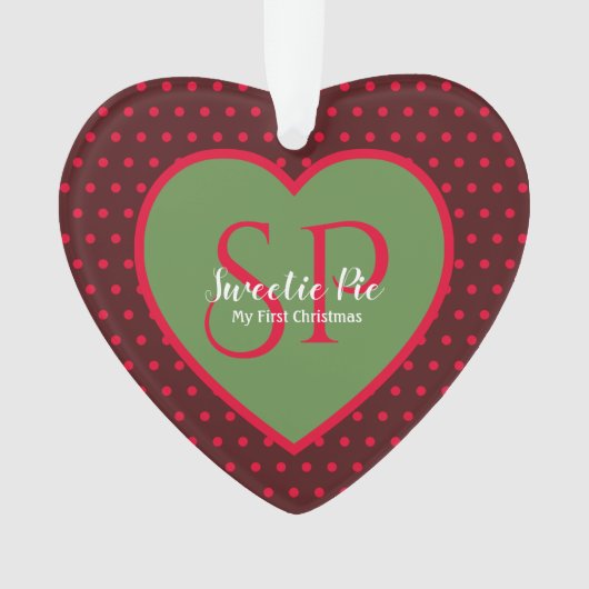 Red Polka Dot First Kerstvakanay Heart Ornament (voorkant)