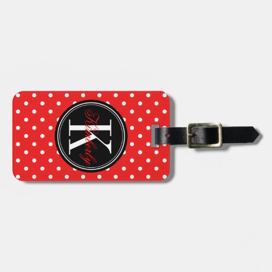 Red Polka Dot met Black Monogram Bagagelabel (Voorkant horizontaal)