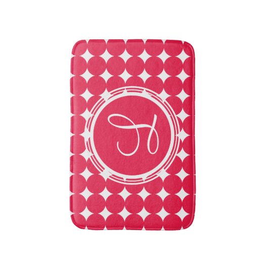 Red Polka Dot Monogram Badmat (Voorkant Verticaal)