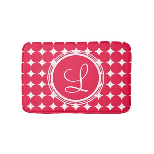 Red Polka Dot Monogram Badmat (Voorkant)