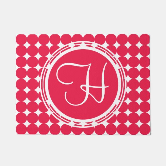Red Polka Dot Monogram Deurmat (Voorkant)