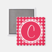 Red Polka Dot Monogram Magneet (Voorkant / Achterkant)