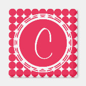 Red Polka Dot Monogram Magneet (Voorkant)