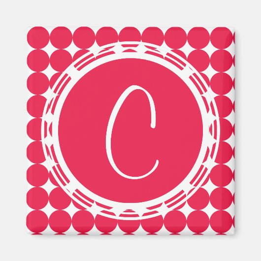Red Polka Dot Monogram Magneet (Voorkant)