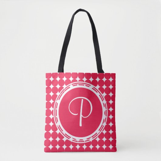 Red Polka Dot Monogram Tote Bag (Voorkant)