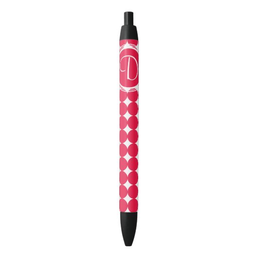 Red Polka Dot Monogram Zwarte Inkt Pen (Voorkant Verticaal)