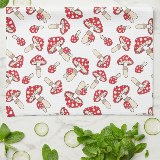 Red Polka Dot Paddenstoelen Theedoek (Gevouwen)