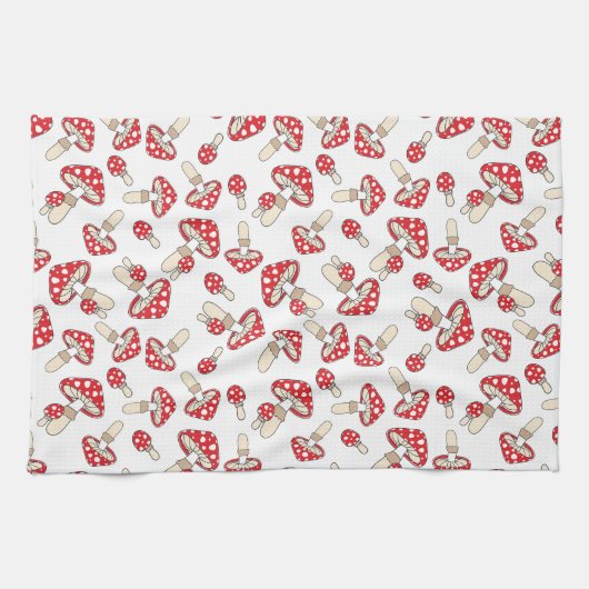 Red Polka Dot Paddenstoelen Theedoek (Horizontaal)