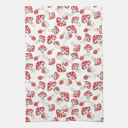 Red Polka Dot Paddenstoelen Theedoek (Verticaal)