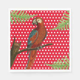 Red Polka Dot, Parrot en Fern Paper Napkins Servet