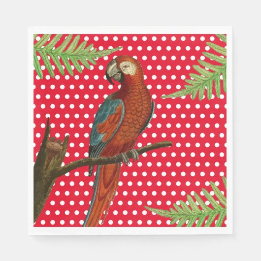 Red Polka Dot, Parrot en Fern Paper Napkins Servet (Voorkant)