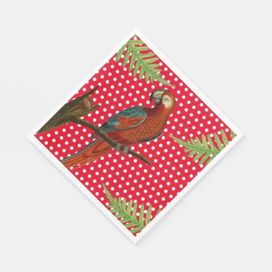 Red Polka Dot, Parrot en Fern Paper Napkins Servet (Hoek)