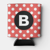 Red Polka Dot Pattern Black Monogram Blikjeskoeler (Voorkant)