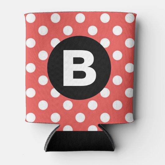 Red Polka Dot Pattern Black Monogram Blikjeskoeler (Voorkant)