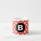 Red Polka Dot Pattern Black Monogram Espresso Kop (Voorkant)