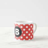 Red Polka Dot Pattern Black Monogram Espresso Kop (Voorkant rechts)