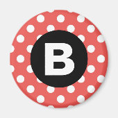 Red Polka Dot Pattern Black Monogram Magneet (Voorkant)