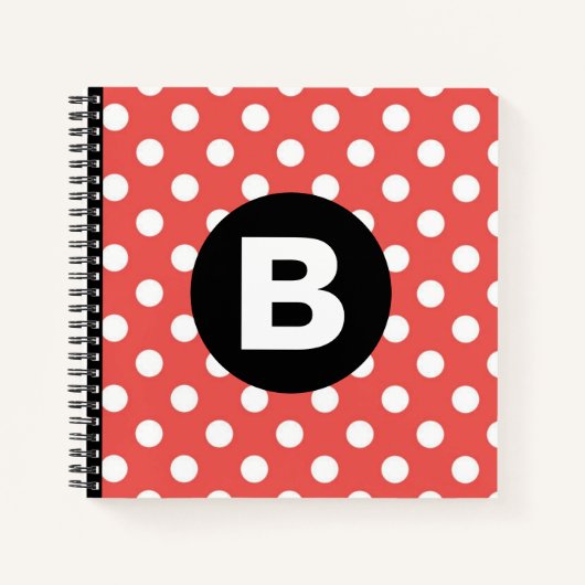 Red Polka Dot Pattern Black Monogram Notitieboek (Voorkant)
