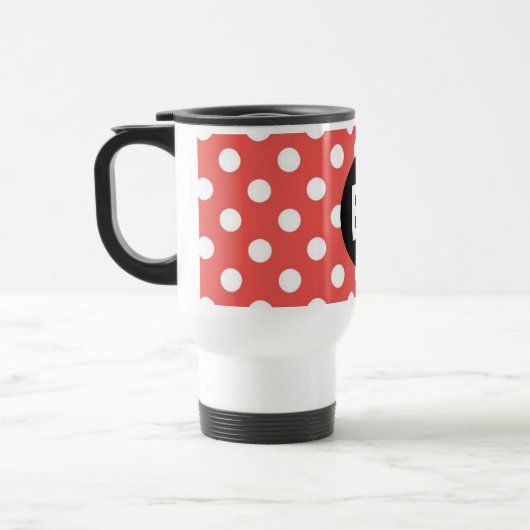 Red Polka Dot Pattern Black Monogram Reisbeker (Links)