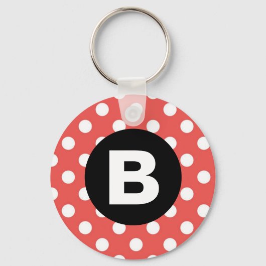 Red Polka Dot Pattern Black Monogram Sleutelhanger (Voorkant)