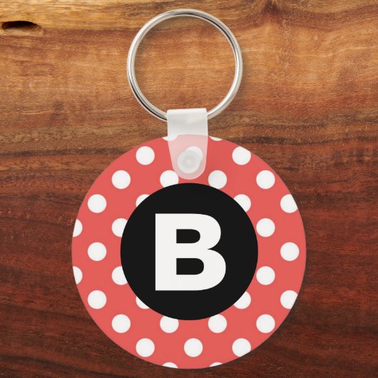 Red Polka Dot Pattern Black Monogram Sleutelhanger (Achterkant)
