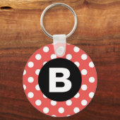 Red Polka Dot Pattern Black Monogram Sleutelhanger (Voorkant)