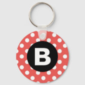 Red Polka Dot Pattern Black Monogram Sleutelhanger (Achterkant)