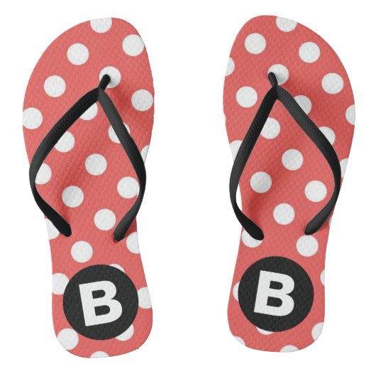 Red Polka Dot Pattern Black Monogram Teenslippers (Voetbed)