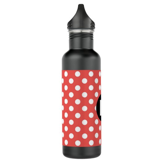 Red Polka Dot Pattern Black Monogram Waterfles (Links)