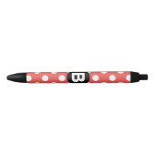 Red Polka Dot Pattern Black Monogram Zwarte Inkt Pen (Voorkant)