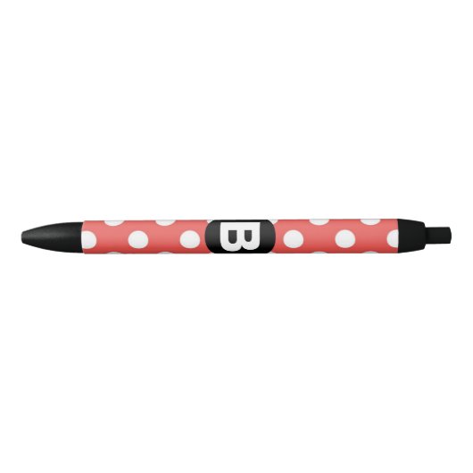 Red Polka Dot Pattern Black Monogram Zwarte Inkt Pen (Voorkant)