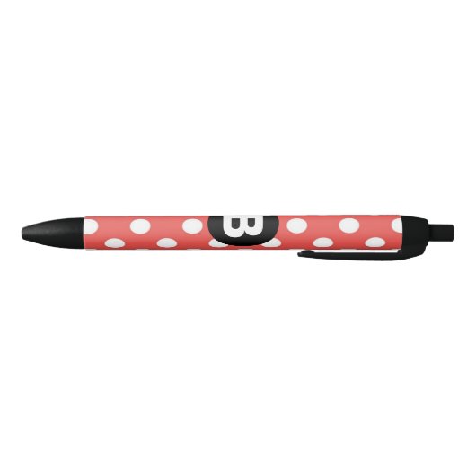Red Polka Dot Pattern Black Monogram Zwarte Inkt Pen (Bodem)