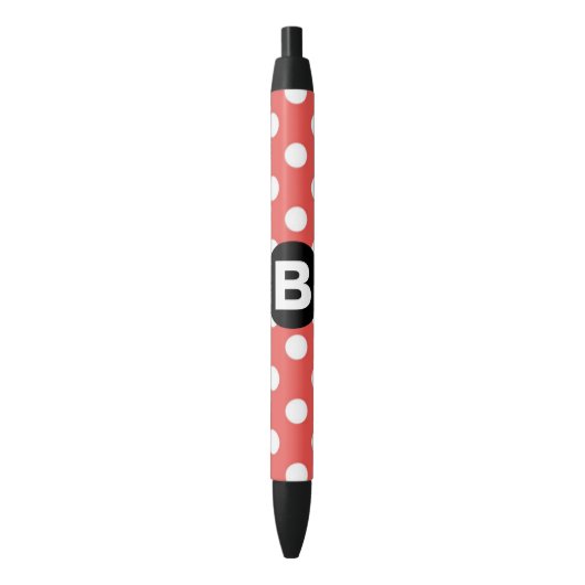 Red Polka Dot Pattern Black Monogram Zwarte Inkt Pen (Voorkant Verticaal)