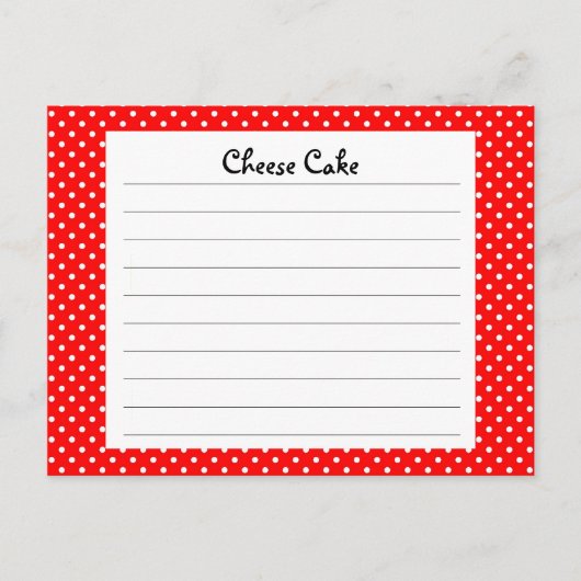 Red Polka Dot Recipe Card Briefkaart (Voorkant)